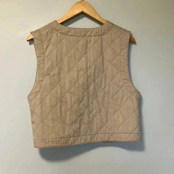 Liz Clairborne Lizwear beige tan cotton  quilted saharian vest jacket - Picture 5 of 8